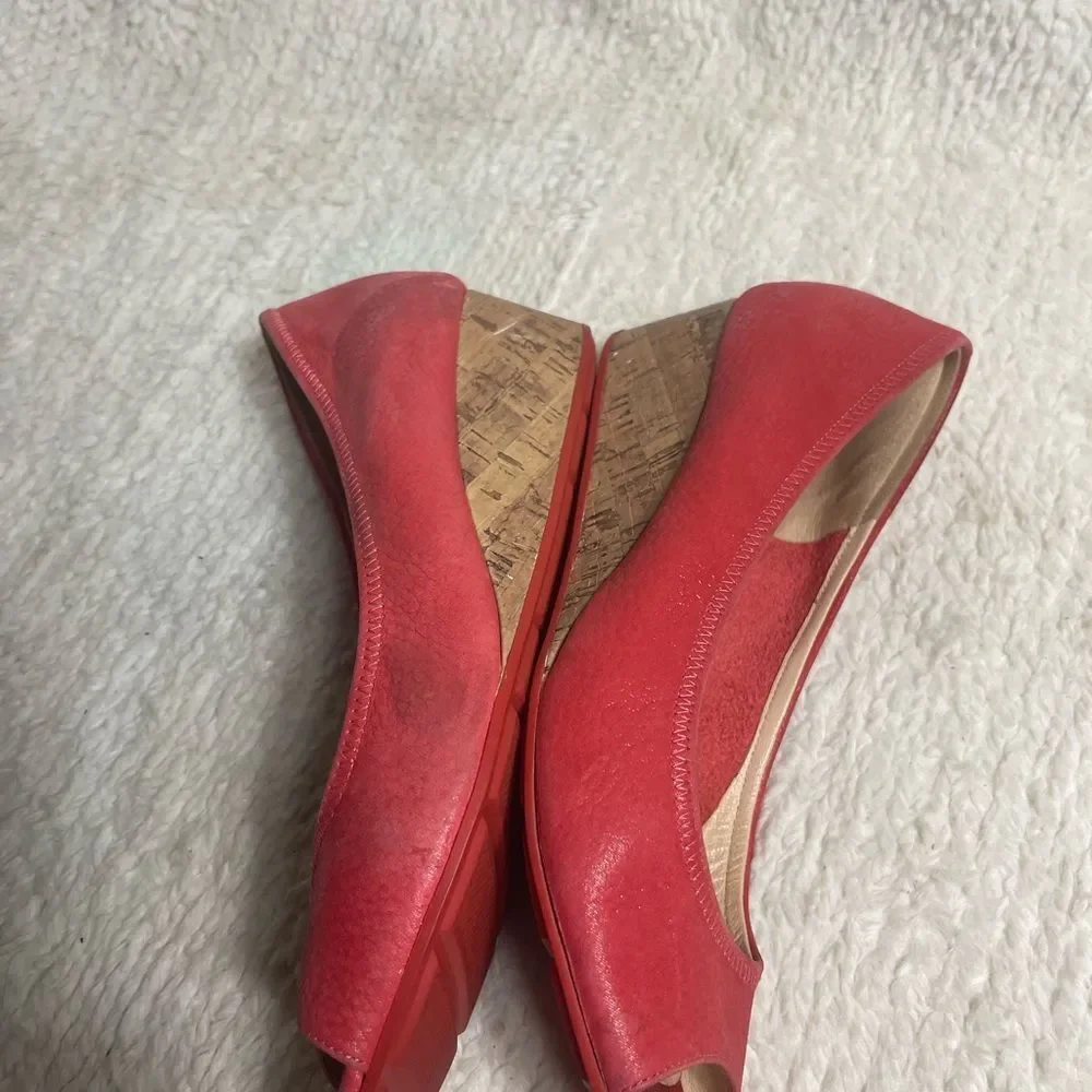 Cole Haan Nike Air leather blood orange Peep Toe Wedge Shoes SZ10B